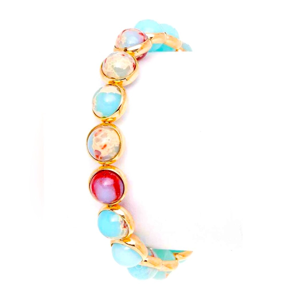 Gold and Blue Genuine Stone Stretch Bracelet